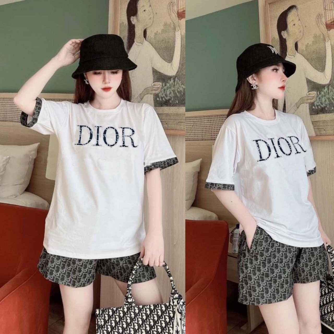 Đồ bộ đùi dior nữ form rộng cao cấp, mặc nhà, đi chơi đẹp 2023